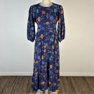 Jaase Long Sleeve Floral Dress in Blue and Orange S